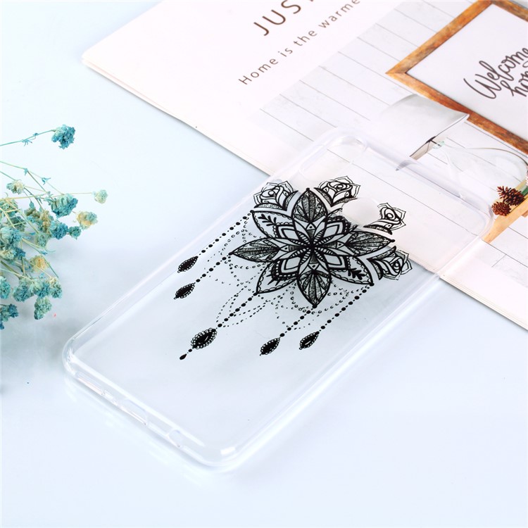 Pattern Printing Soft TPU Back Phone Case for Huawei P30 Lite - Black Flower-6