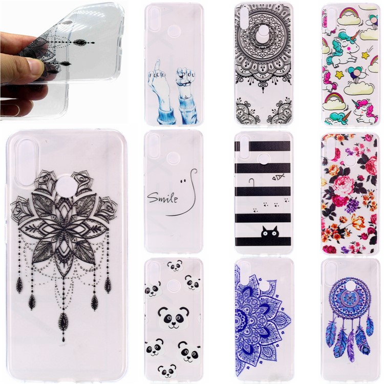 Pattern Printing Soft TPU Back Phone Case for Huawei P30 Lite - Black Flower-7