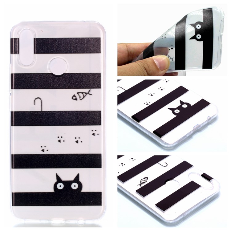 Pattern Printing Soft TPU Back Phone Case for Huawei P30 Lite - Fish and Cat-1