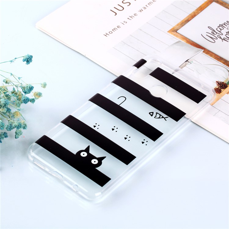 Pattern Printing Soft TPU Back Phone Case for Huawei P30 Lite - Fish and Cat-6