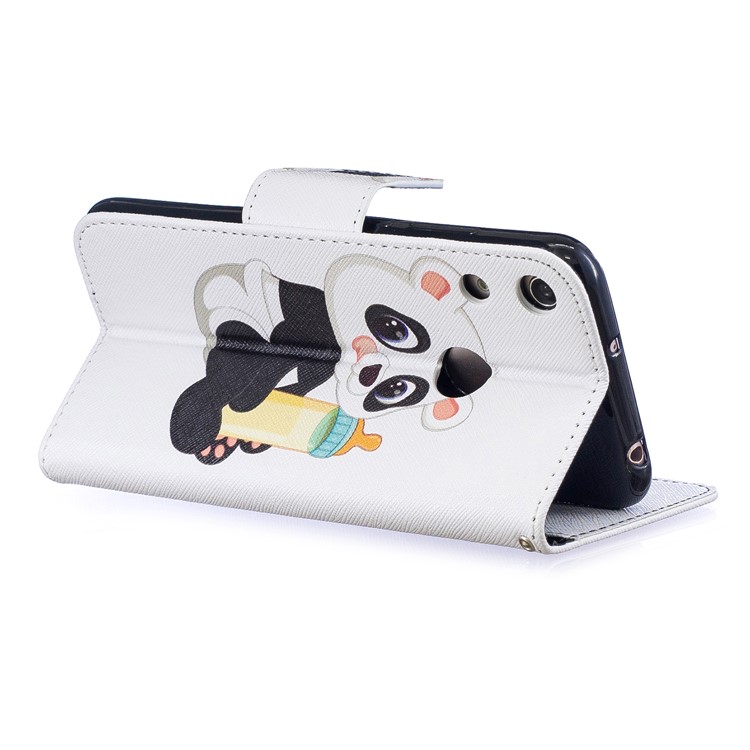 Pattern Printing Wallet Leather Stand Case for Huawei Honor 8A - Panda Holding a Bottle-5