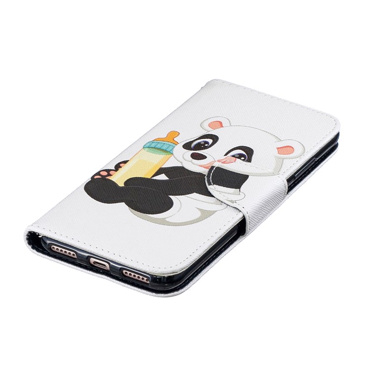 Pattern Printing Wallet Leather Stand Case for Huawei Honor 8A - Panda Holding a Bottle-7