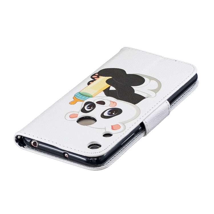 Pattern Printing Wallet Leather Stand Case for Huawei Honor 8A - Panda Holding a Bottle-8