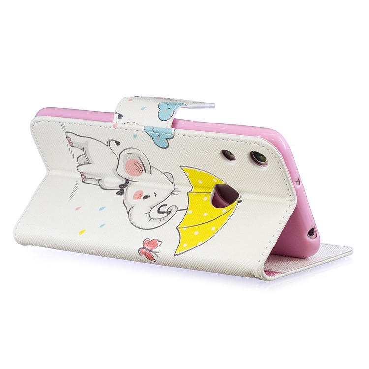 Pattern Printing Wallet Leather Stand Case for Huawei Honor 8A - Elephant Holding an Umbrella-5