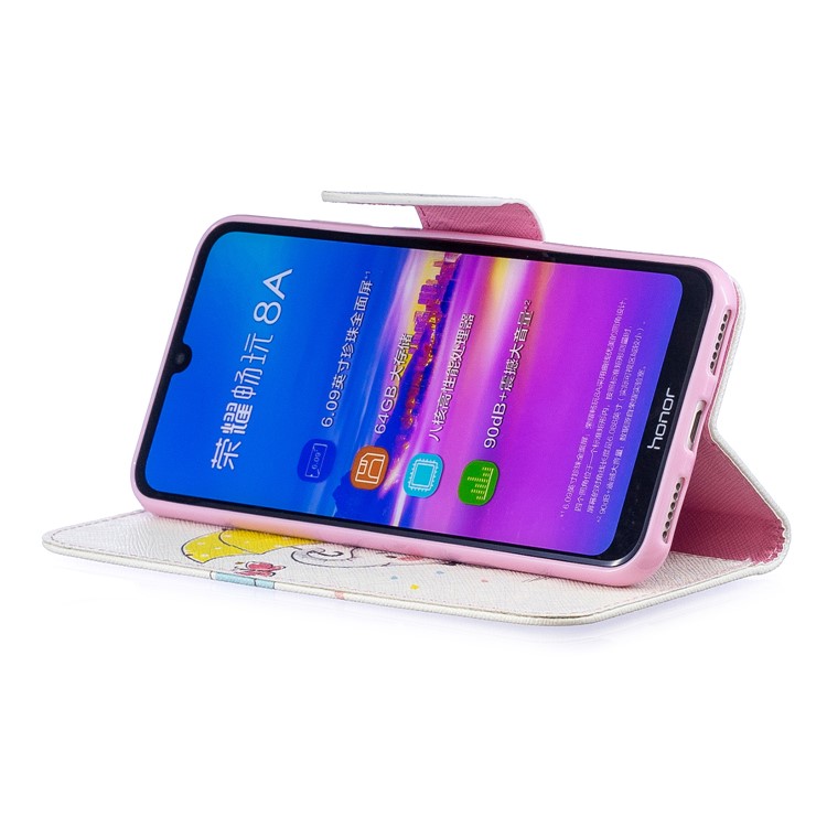 Pattern Printing Wallet Leather Stand Case for Huawei Honor 8A - Elephant Holding an Umbrella-6