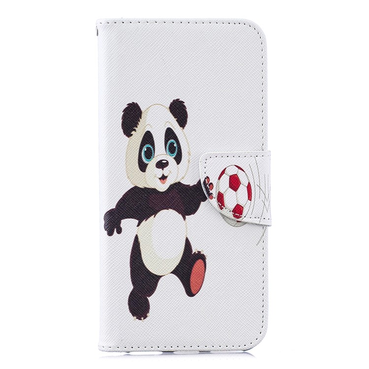 Pattern Printing Wallet Leather Stand Case for Huawei Honor 8A - Panda Playing Football-2