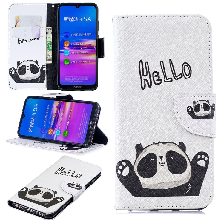 Pattern Printing Wallet Leather Stand Case for Huawei Honor 8A - Cute Panda-1
