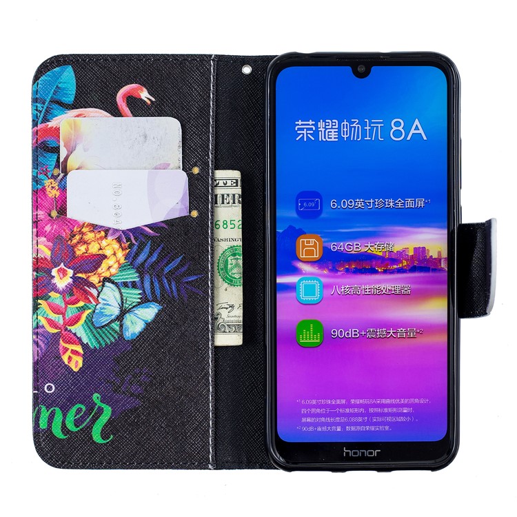 Pattern Printing Wallet Leather Stand Case for Huawei Honor 8A - Crane and Flowers-4