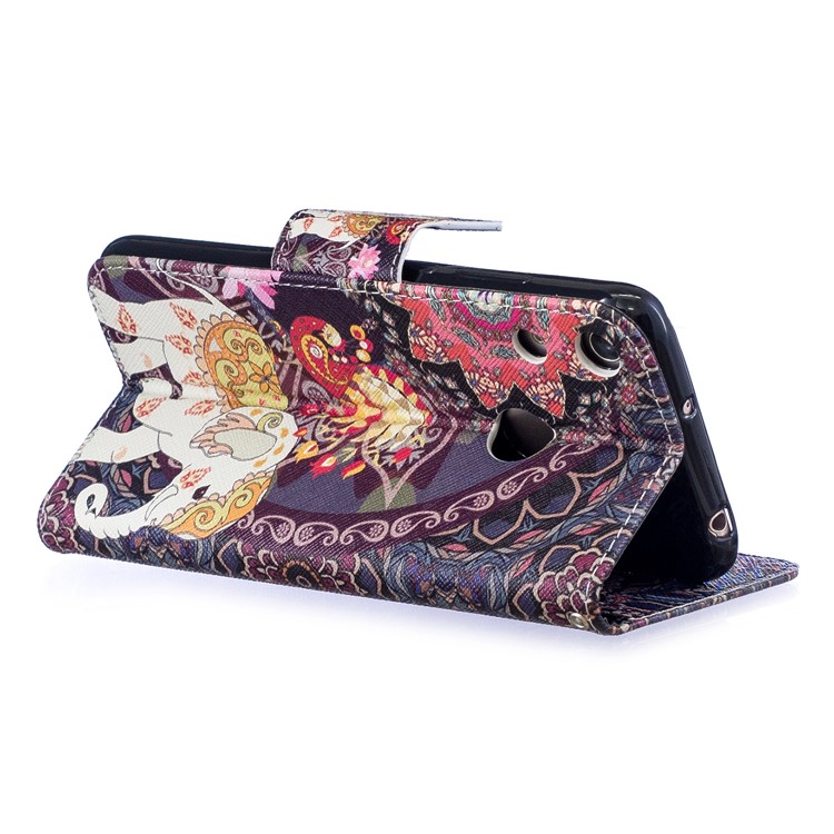 Pattern Printing Wallet Leather Stand Case for Huawei Honor 8A - Flower and Elephant-5