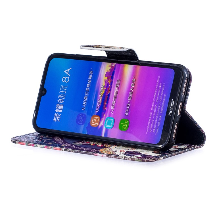 Pattern Printing Wallet Leather Stand Case for Huawei Honor 8A - Flower and Elephant-6