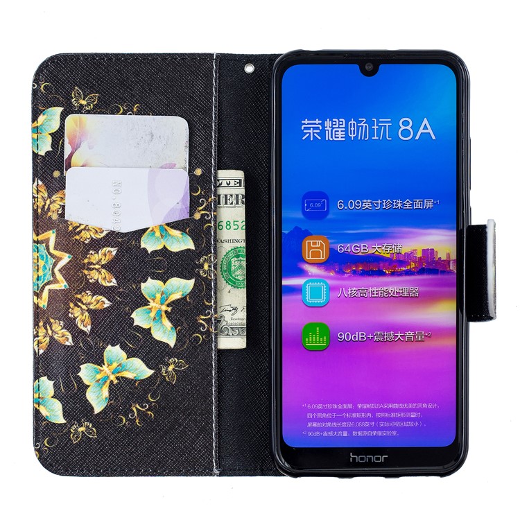 Pattern Printing Wallet Leather Stand Case for Huawei Honor 8A - Colorized Butterfly-4