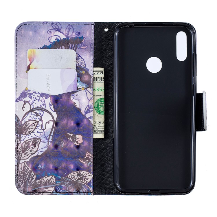 Pattern Printing Light Spot Decor Leather Wallet Case for Huawei Y7 (2019) - Peacock-4