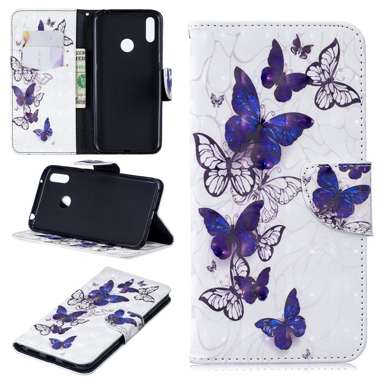 Pattern Printing Light Spot Decor Leather Wallet Case for Huawei Y7 (2019) - Beautiful Butterfly-1