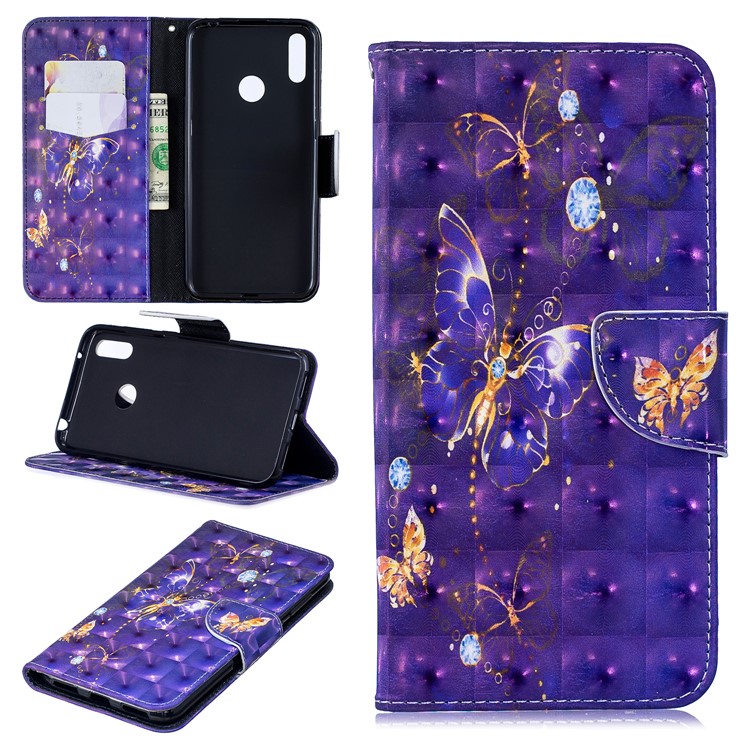 Pattern Printing Light Spot Decor Leather Wallet Case for Huawei Y7 (2019) - Vivid Butterfly-1