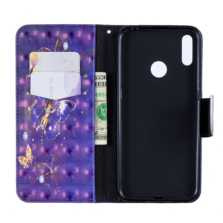 Pattern Printing Light Spot Decor Leather Wallet Case for Huawei Y7 (2019) - Vivid Butterfly-4