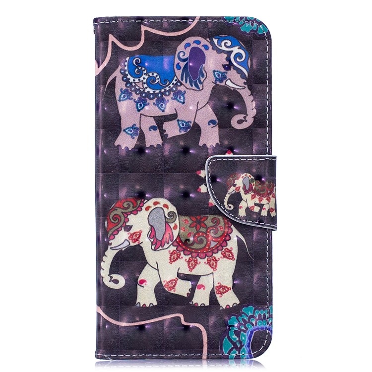 Pattern Printing Light Spot Decor Leather Wallet Case for Huawei Y7 (2019) - Elephant-2