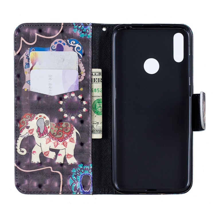 Pattern Printing Light Spot Decor Leather Wallet Case for Huawei Y7 (2019) - Elephant-4