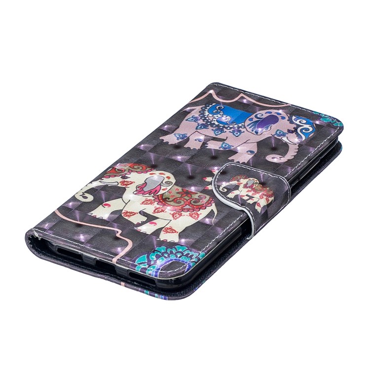 Pattern Printing Light Spot Decor Leather Wallet Case for Huawei Y7 (2019) - Elephant-7