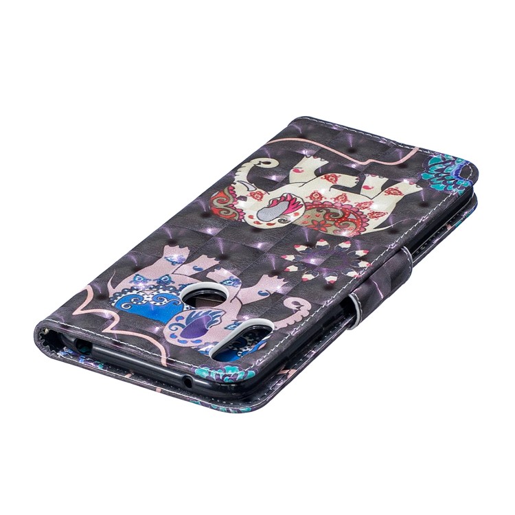 Pattern Printing Light Spot Decor Leather Wallet Case for Huawei Y7 (2019) - Elephant-8