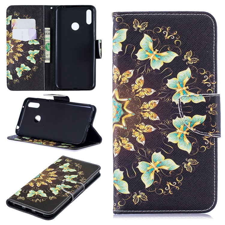 Pattern Printing Wallet Leather Stand Case for Huawei Y7 (2019) - Colorized Butterfly-1