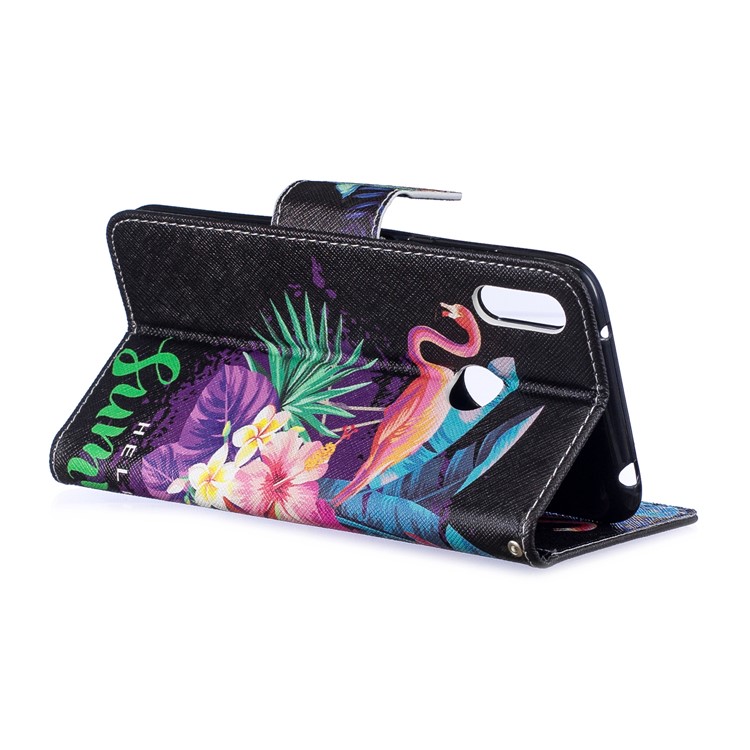 Pattern Printing Wallet Leather Stand Case for Huawei Y7 (2019) - Crane and Flowers-5
