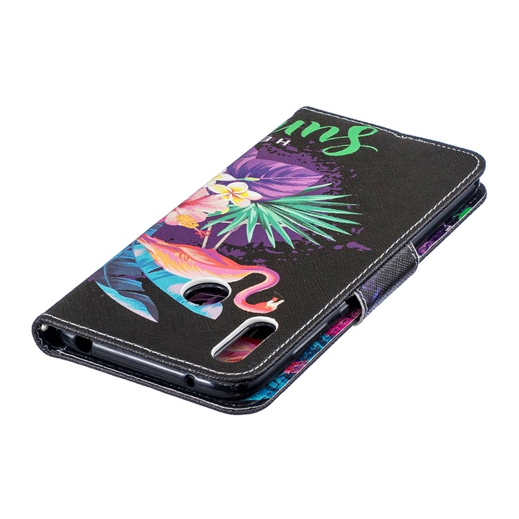 Pattern Printing Wallet Leather Stand Case for Huawei Y7 (2019) - Crane and Flowers-8