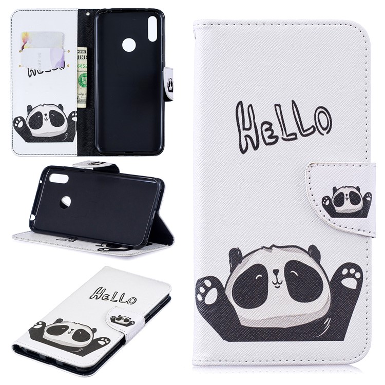 Pattern Printing Wallet Leather Stand Case for Huawei Y7 (2019) - Cute Panda-1
