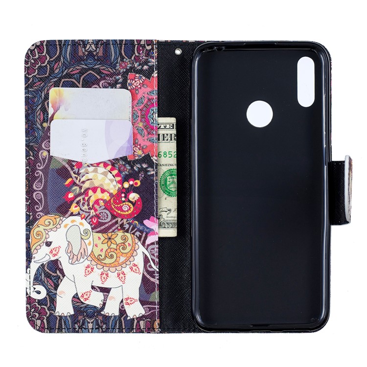 Padrão De Impressão Carteira Estojo De Couro Para Huawei Y7 (2019) - Flor E Elefante-4