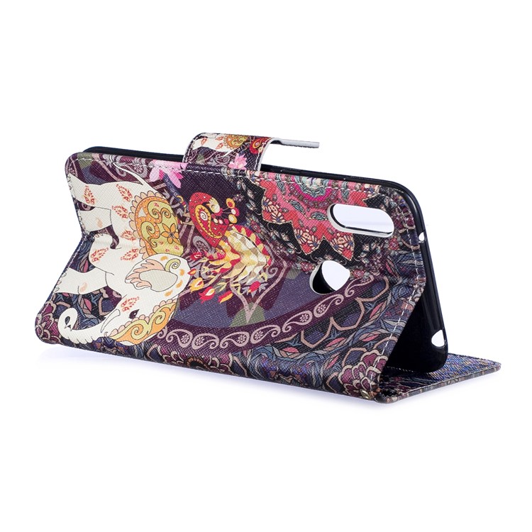 Padrão De Impressão Carteira Estojo De Couro Para Huawei Y7 (2019) - Flor E Elefante-5