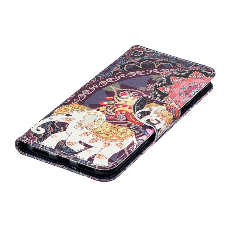 Padrão De Impressão Carteira Estojo De Couro Para Huawei Y7 (2019) - Flor E Elefante-7
