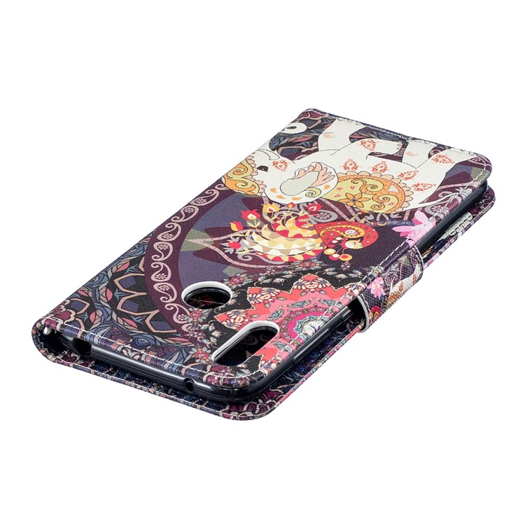 Padrão De Impressão Carteira Estojo De Couro Para Huawei Y7 (2019) - Flor E Elefante-8