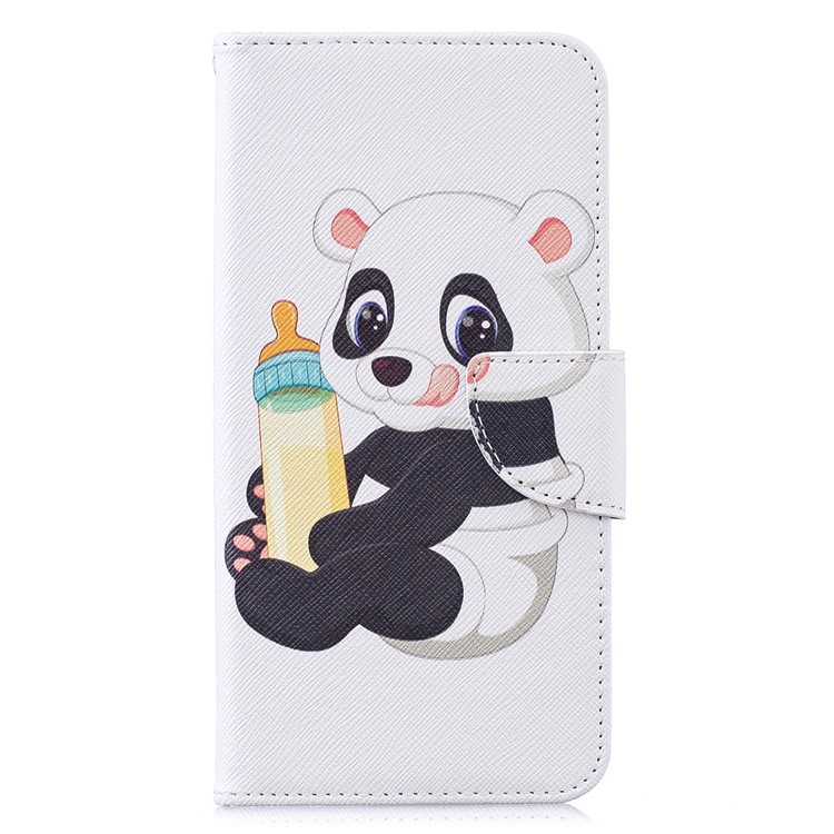 Pattern Printing Wallet Leather Stand Case for Huawei Y7 (2019) - Panda Holding a Bottle-2