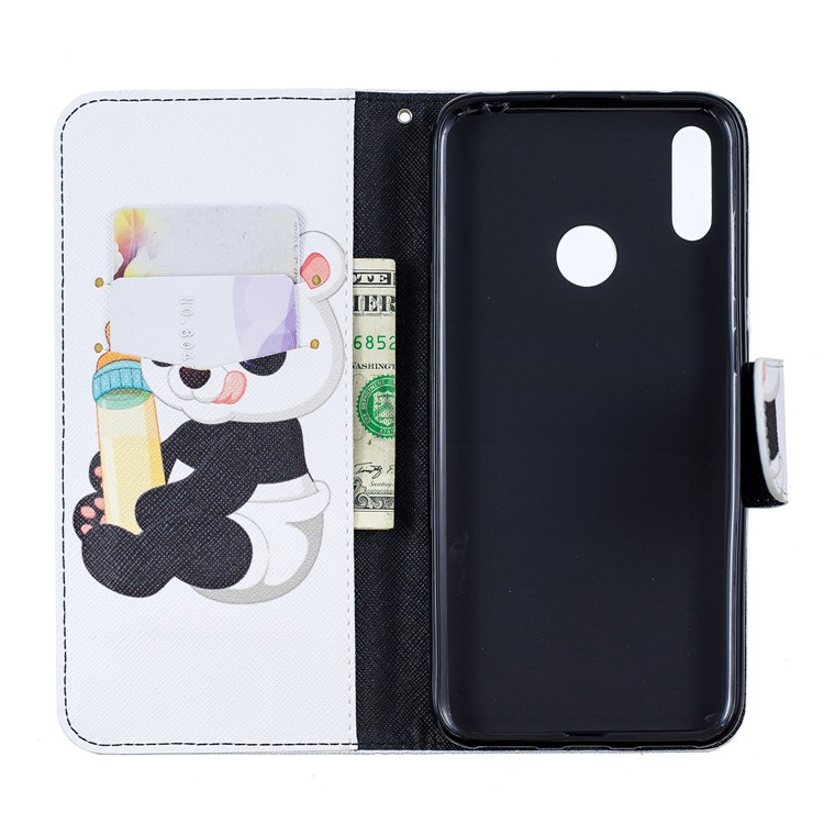 Pattern Printing Wallet Leather Stand Case for Huawei Y7 (2019) - Panda Holding a Bottle-4