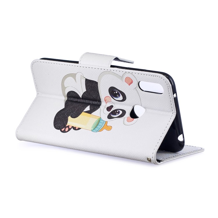 Pattern Printing Wallet Leather Stand Case for Huawei Y7 (2019) - Panda Holding a Bottle-5