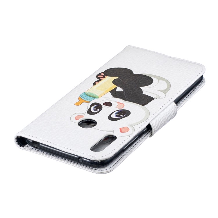 Pattern Printing Wallet Leather Stand Case for Huawei Y7 (2019) - Panda Holding a Bottle-8