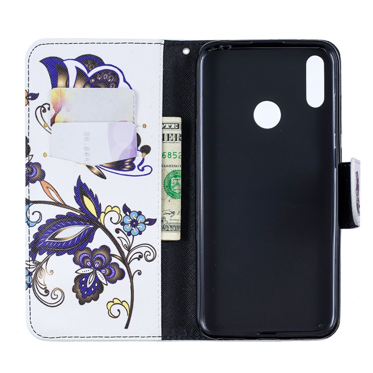 Modèle Impression de Portefeuille Case de Support en Cuir Pour Huawei Y7 (2019) - Motif de Papillon-4