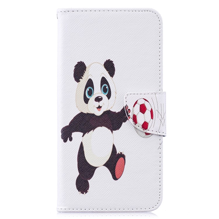 Pattern Printing Wallet Leather Stand Case for Huawei Y7 (2019) - Panda Playing Football-2