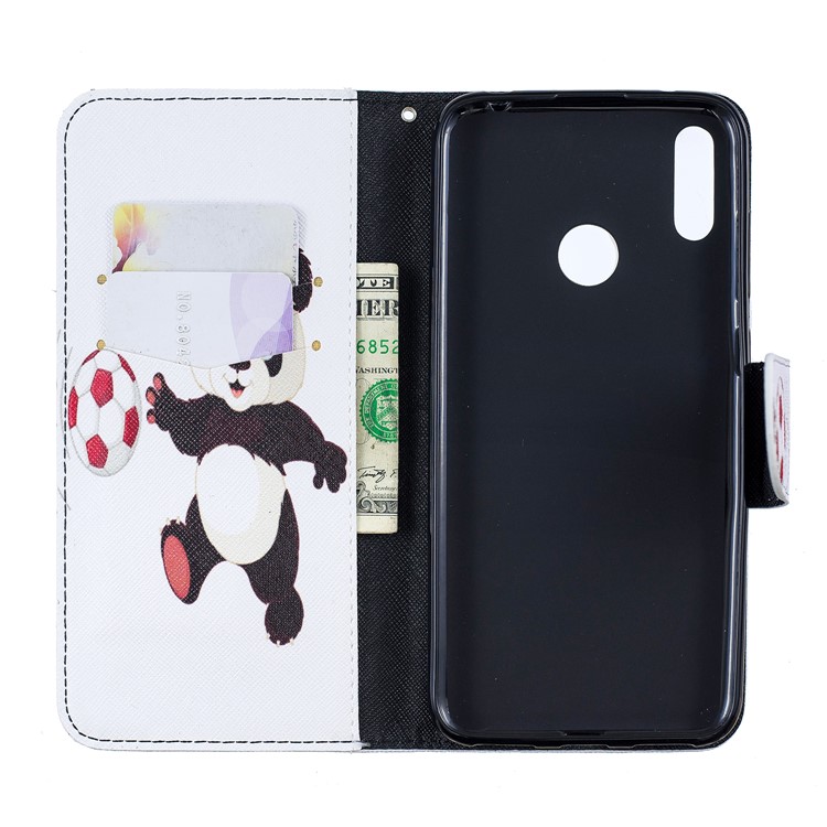 Pattern Printing Wallet Leather Stand Case for Huawei Y7 (2019) - Panda Playing Football-4