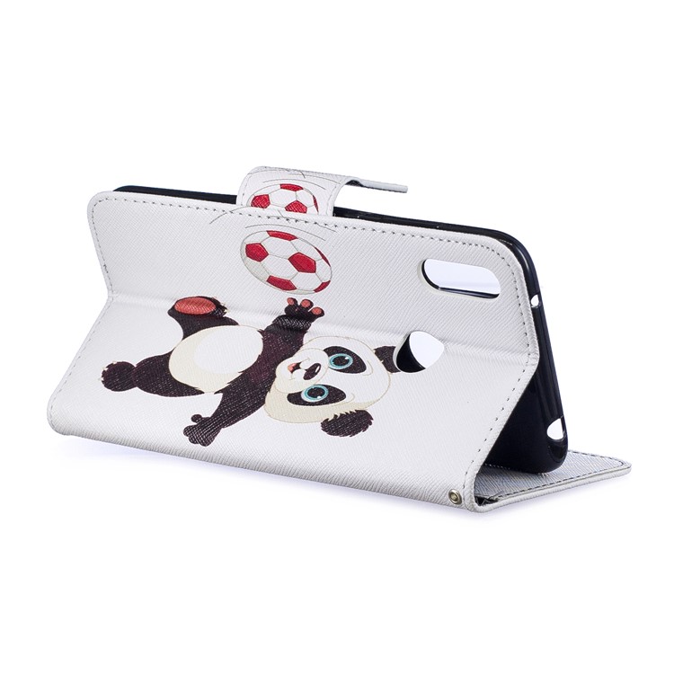 Pattern Printing Wallet Leather Stand Case for Huawei Y7 (2019) - Panda Playing Football-5