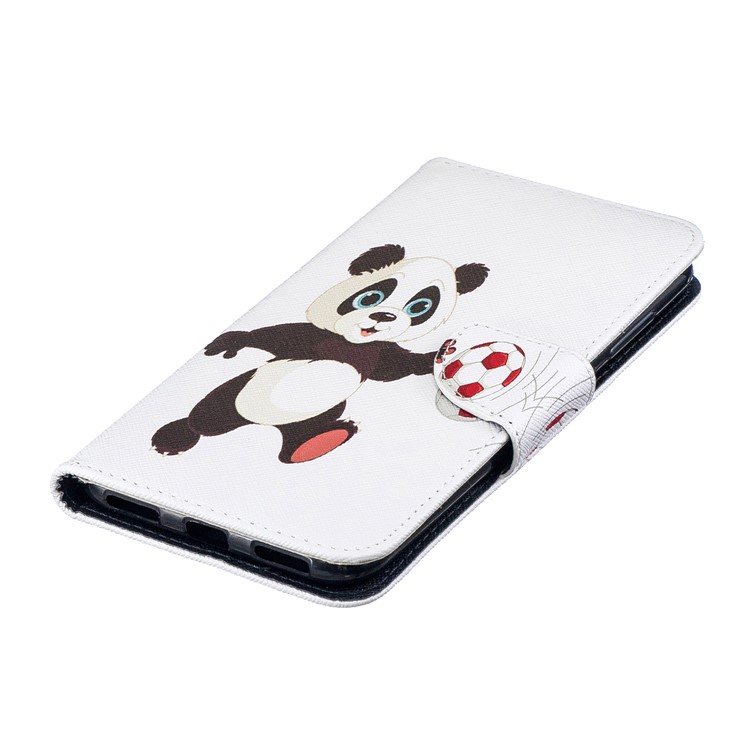 Pattern Printing Wallet Leather Stand Case for Huawei Y7 (2019) - Panda Playing Football-7