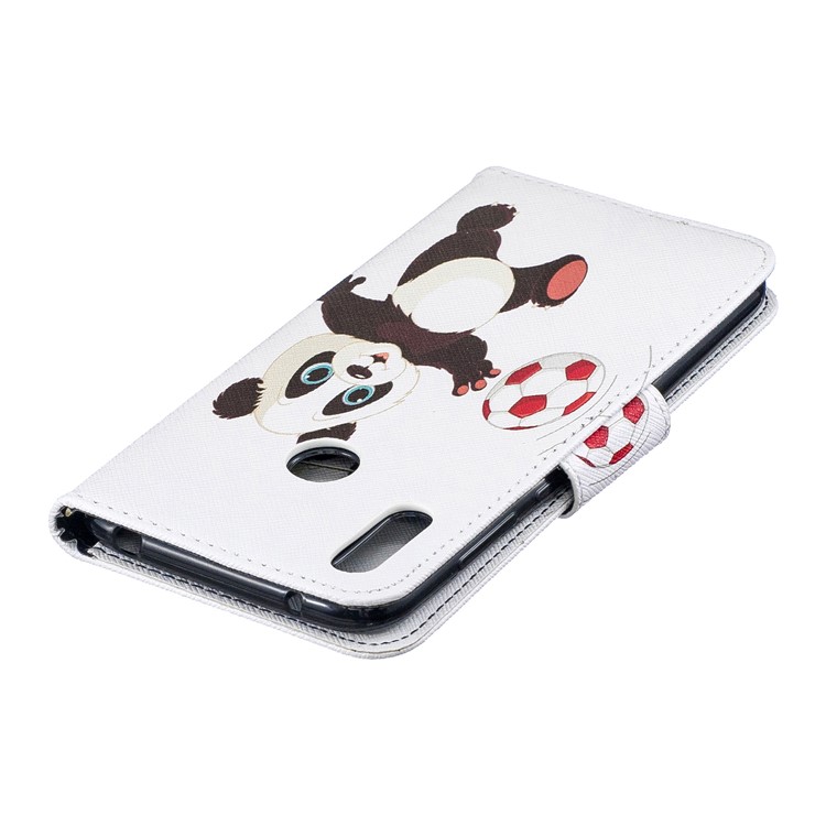 Pattern Printing Wallet Leather Stand Case for Huawei Y7 (2019) - Panda Playing Football-8