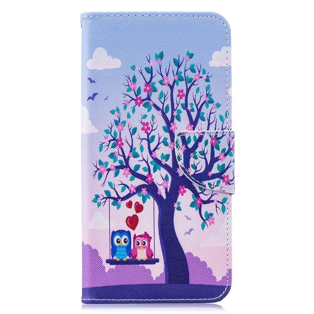 Pattern Printing Leather Wallet Case for Huawei Y7 (2019) - Tree and Owls-2