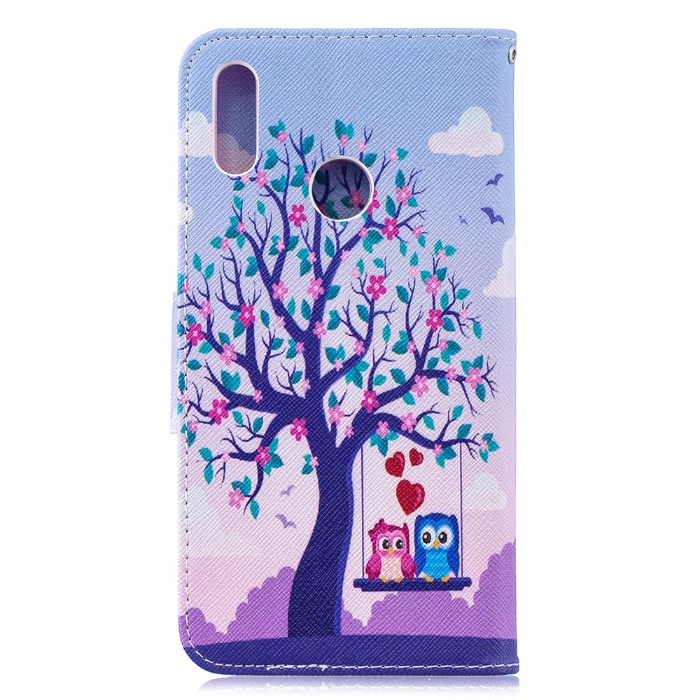 Pattern Printing Leather Wallet Case for Huawei Y7 (2019) - Tree and Owls-3