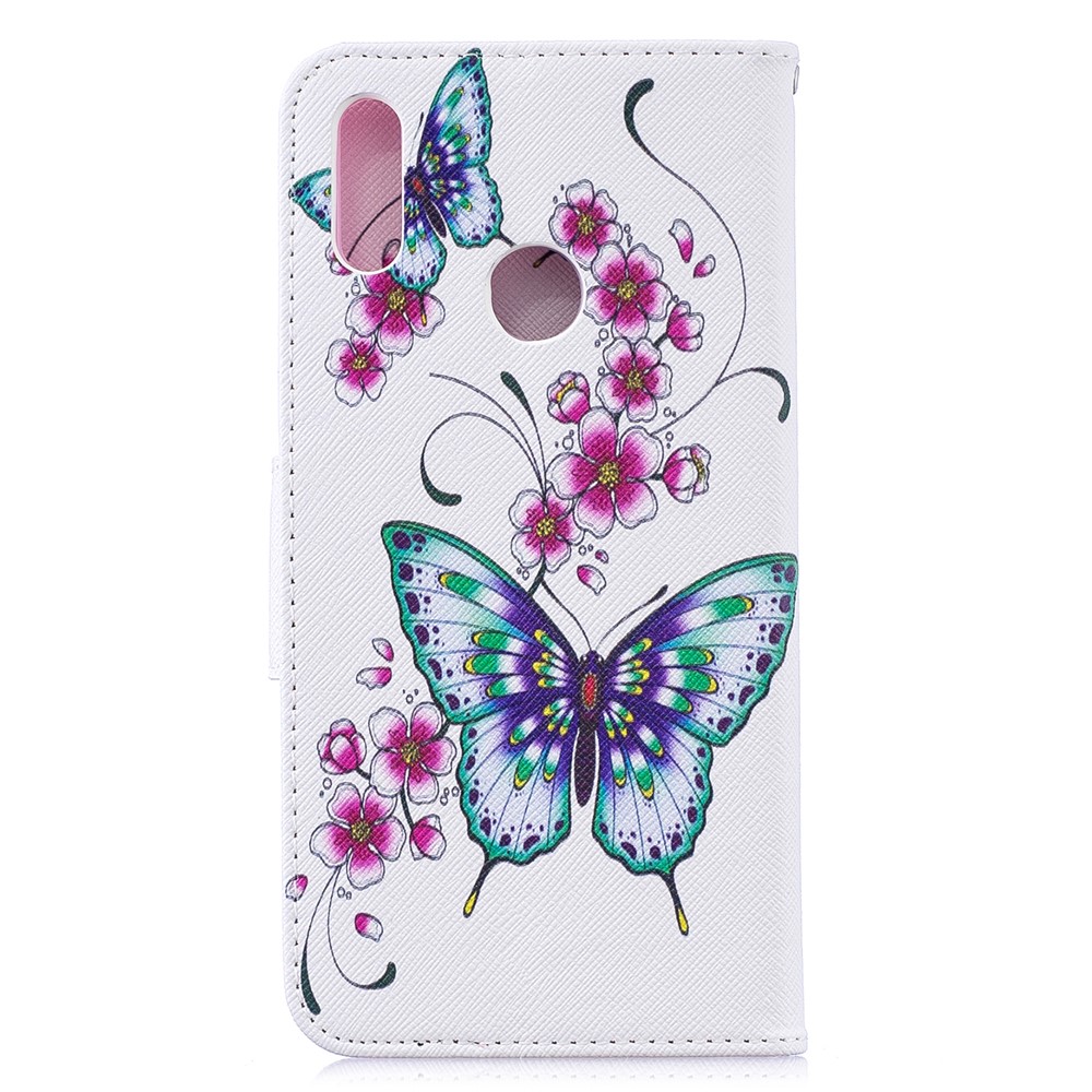 Padrão Printing Leather Wallet Case Para Huawei Y7 (2019) - Borboleta e Flor