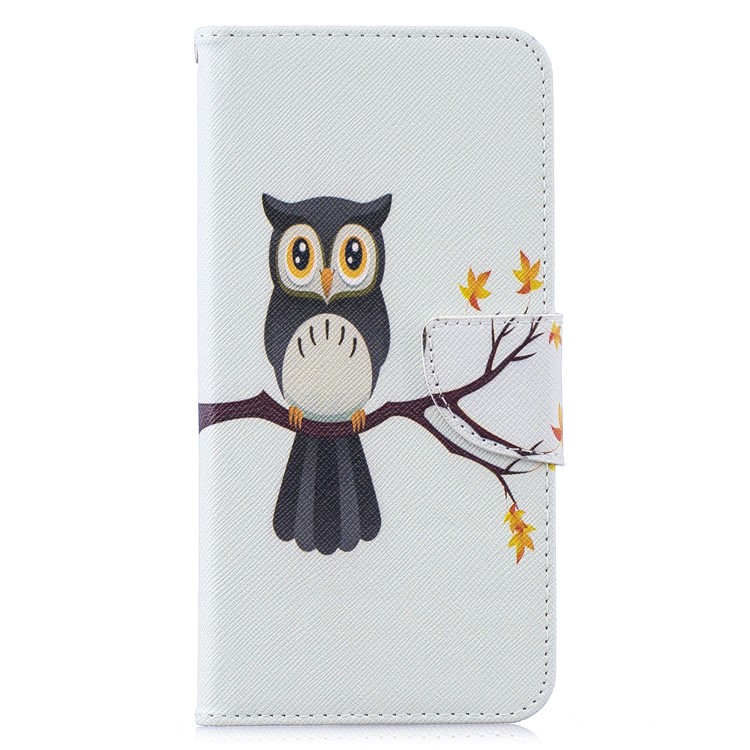 Pattern Printing Leather Wallet Case for Huawei Y7 (2019) - Owl on the Branch-2