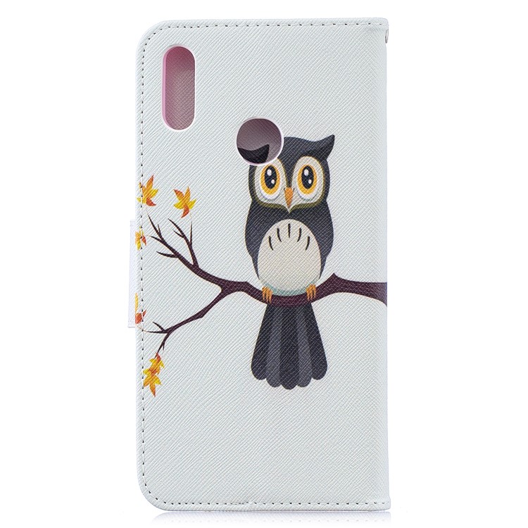 Pattern Printing Leather Wallet Case for Huawei Y7 (2019) - Owl on the Branch-3