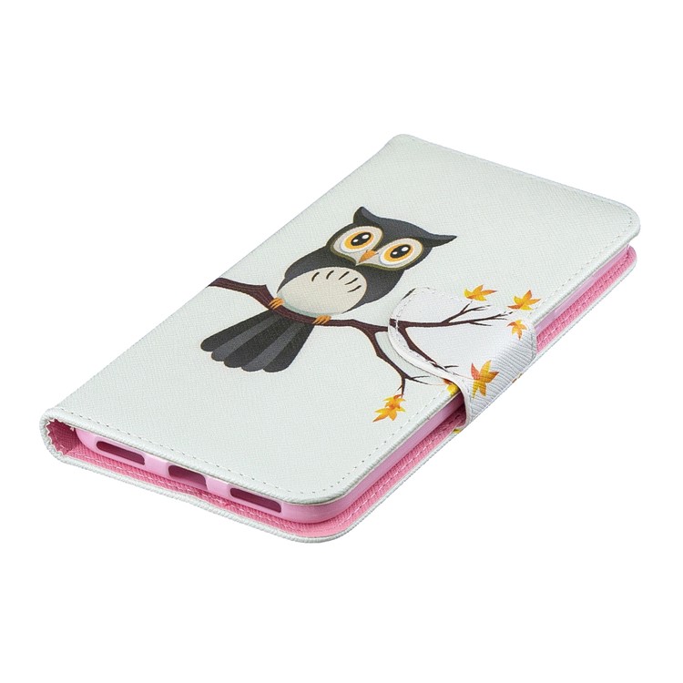 Pattern Printing Leather Wallet Case for Huawei Y7 (2019) - Owl on the Branch-7