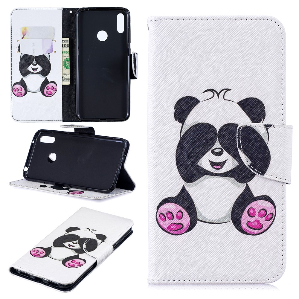 Pattern Printing Leather Wallet Case for Huawei Y7 (2019) - Cute Panda-1