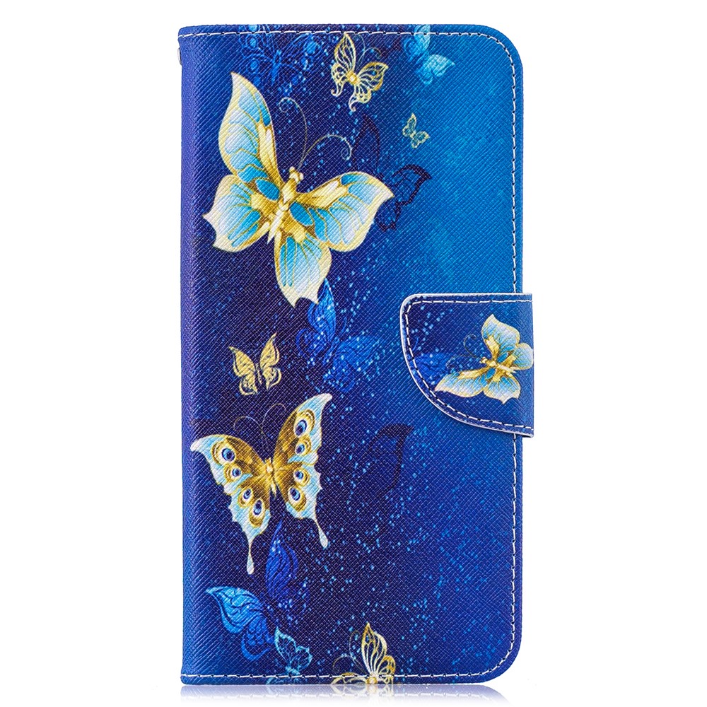 Padrão Printing Leather Wallet Case Para Huawei Y7 (2019) - Padrão de Borboleta