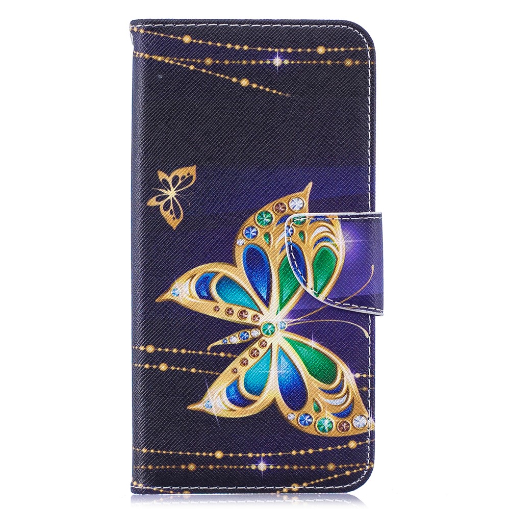 Pattern Printing Leather Wallet Case for Huawei Y7 (2019) - Colorized Butterfly-2